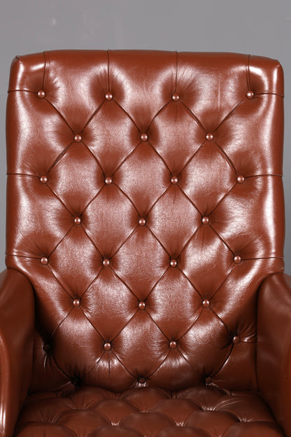 Edler Chesterfield Chefsessel Bürostuhl Echtleder Braun Drehsessel Schreibtischstuhl Bürosessel