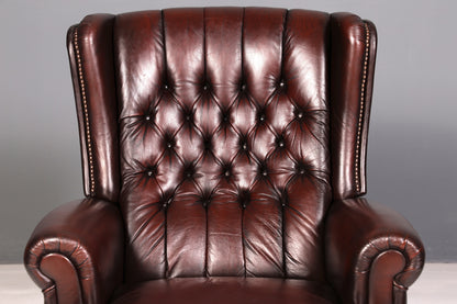 Edler Chesterfield Ohrensessel Relaxsessel Echtleder Braun Fernsehsessel Ruhesessel Ledersessel
