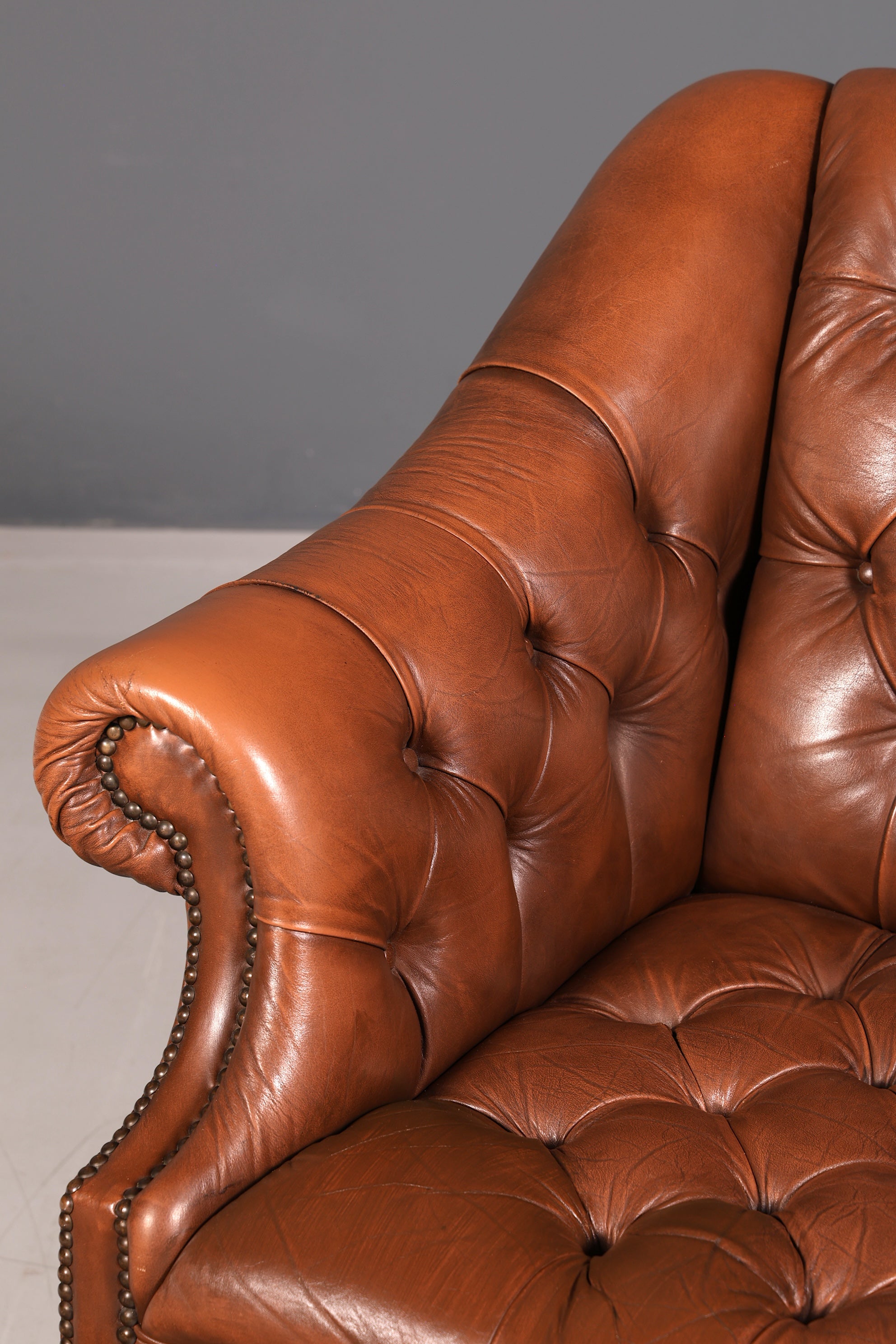 Edler Chesterfield Sessel Clubsessel Echtleder Braun Englischer Armlehnsessel Ledersessel
