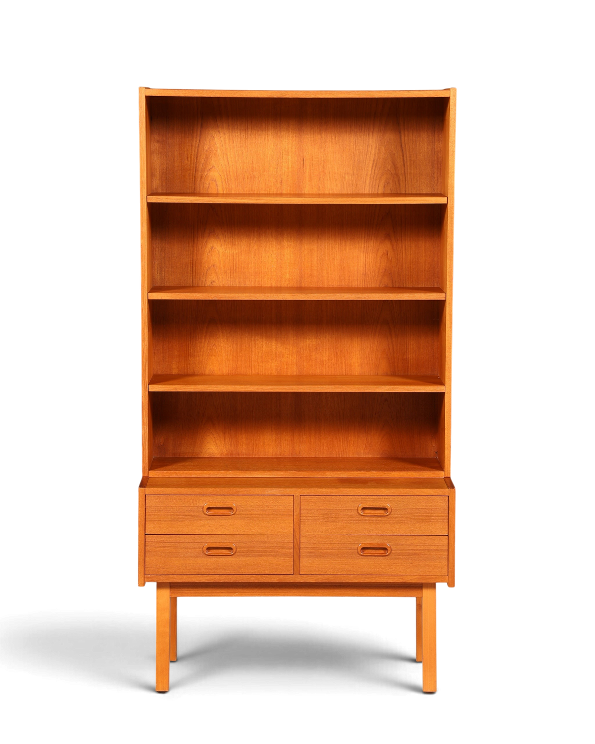 Hauptstadt Möblerei Mid Century Regal im dänischen Design aus Holz mit höhenverstellbaren Böden und zwei Schubladen