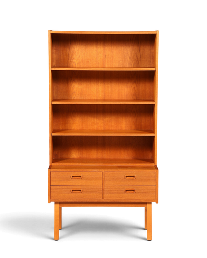 Hauptstadt Möblerei Mid Century Regal im dänischen Design aus Holz mit höhenverstellbaren Böden und zwei Schubladen
