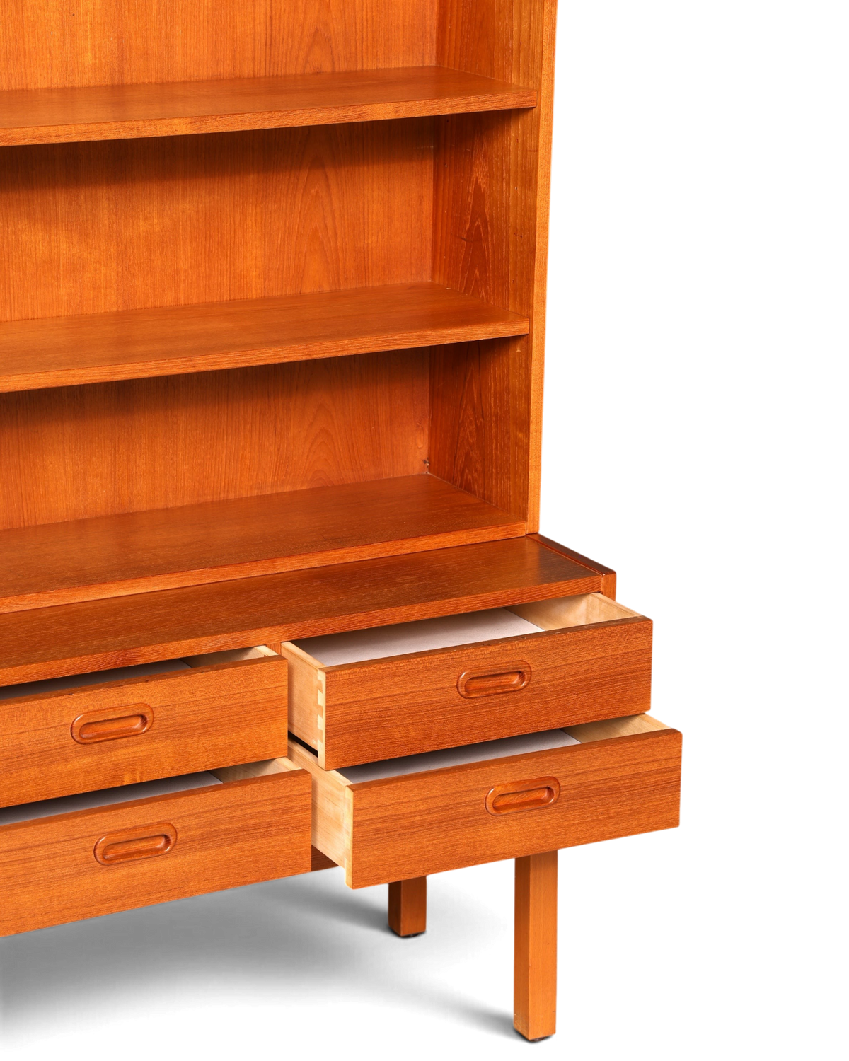 Hauptstadt Möblerei Mid Century Regal im Danish Design aus Holz mit offenen Fächern und Schubladen