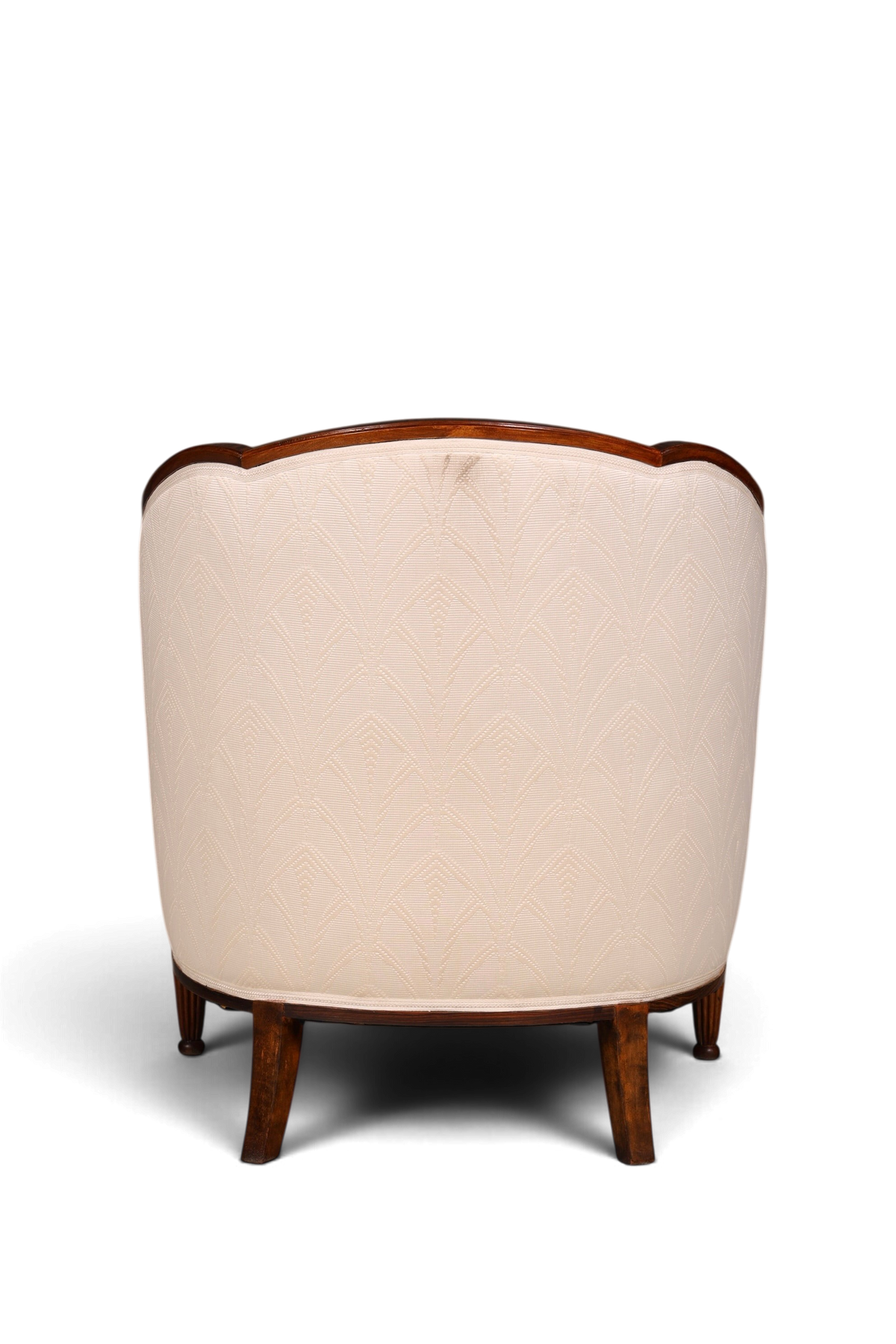 Hauptstadt Möblerei Art Deco Sessel mit heller Polsterung und geschnitztem Holzrahmen, Rückansicht
