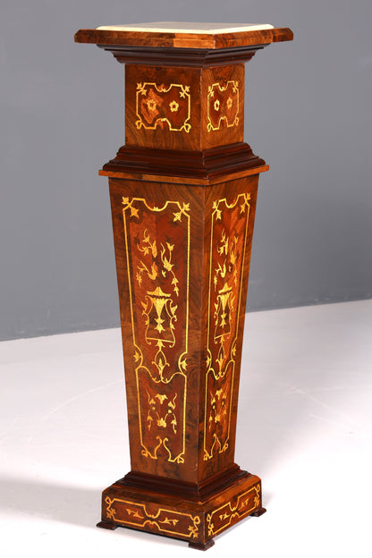Elegant Baroque style column, Louis XV flower column, natural stone marble inlays, shelf, table