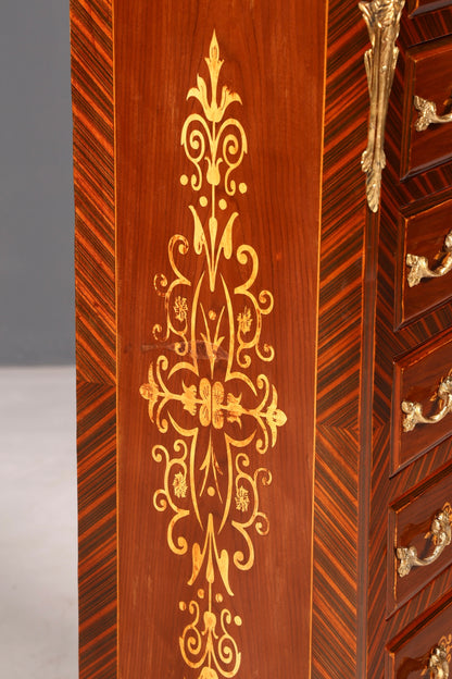 Wunderschönes Barock Stil Louis XV Highboard Marmor Vertiko Intarsien Kommode