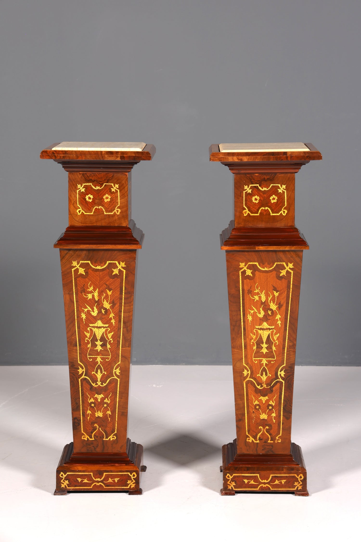 Elegant Baroque style column, Louis XV flower column, natural stone marble inlays, shelf, table