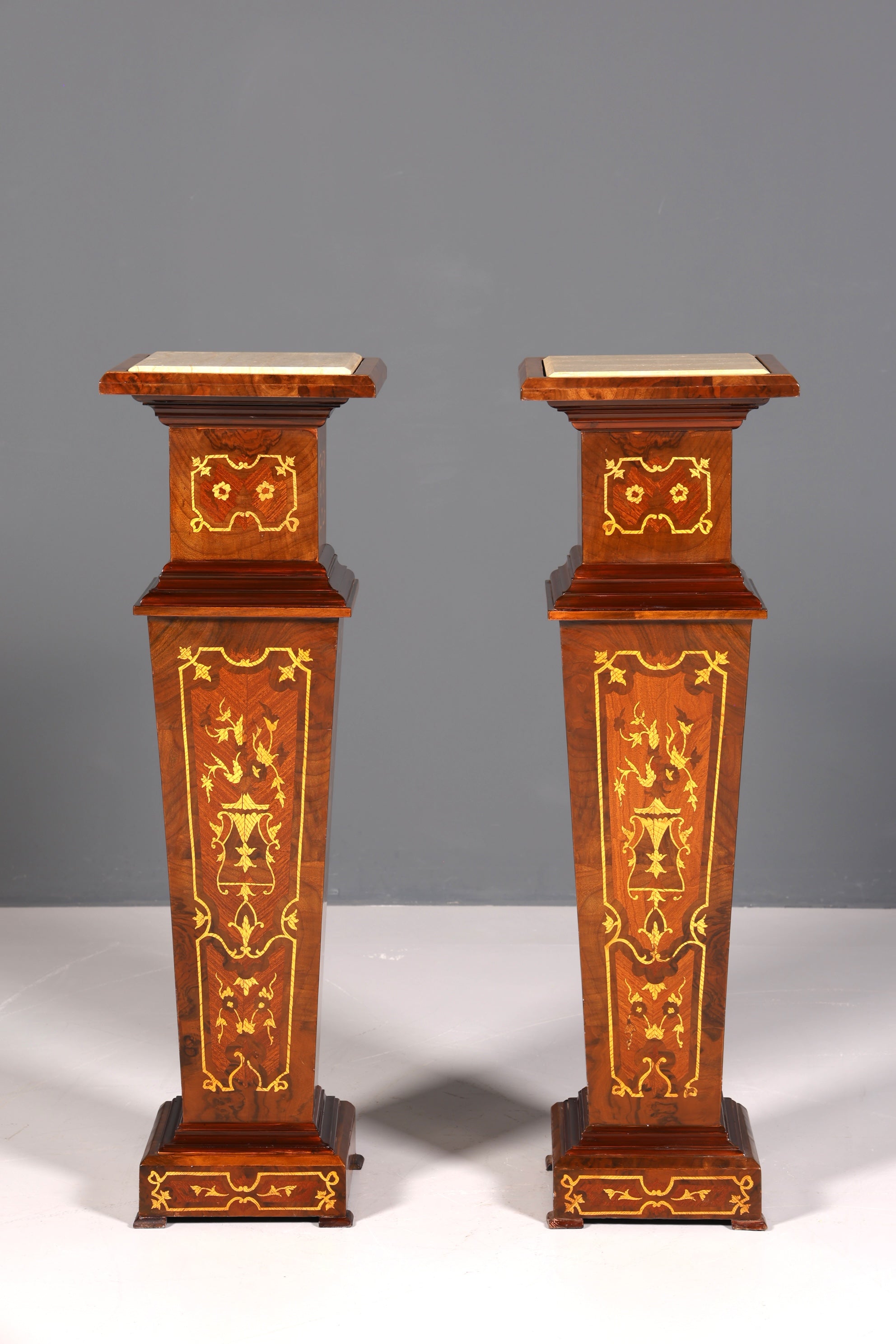 Elegant Baroque style column, Louis XV flower column, natural stone marble inlays, shelf, table