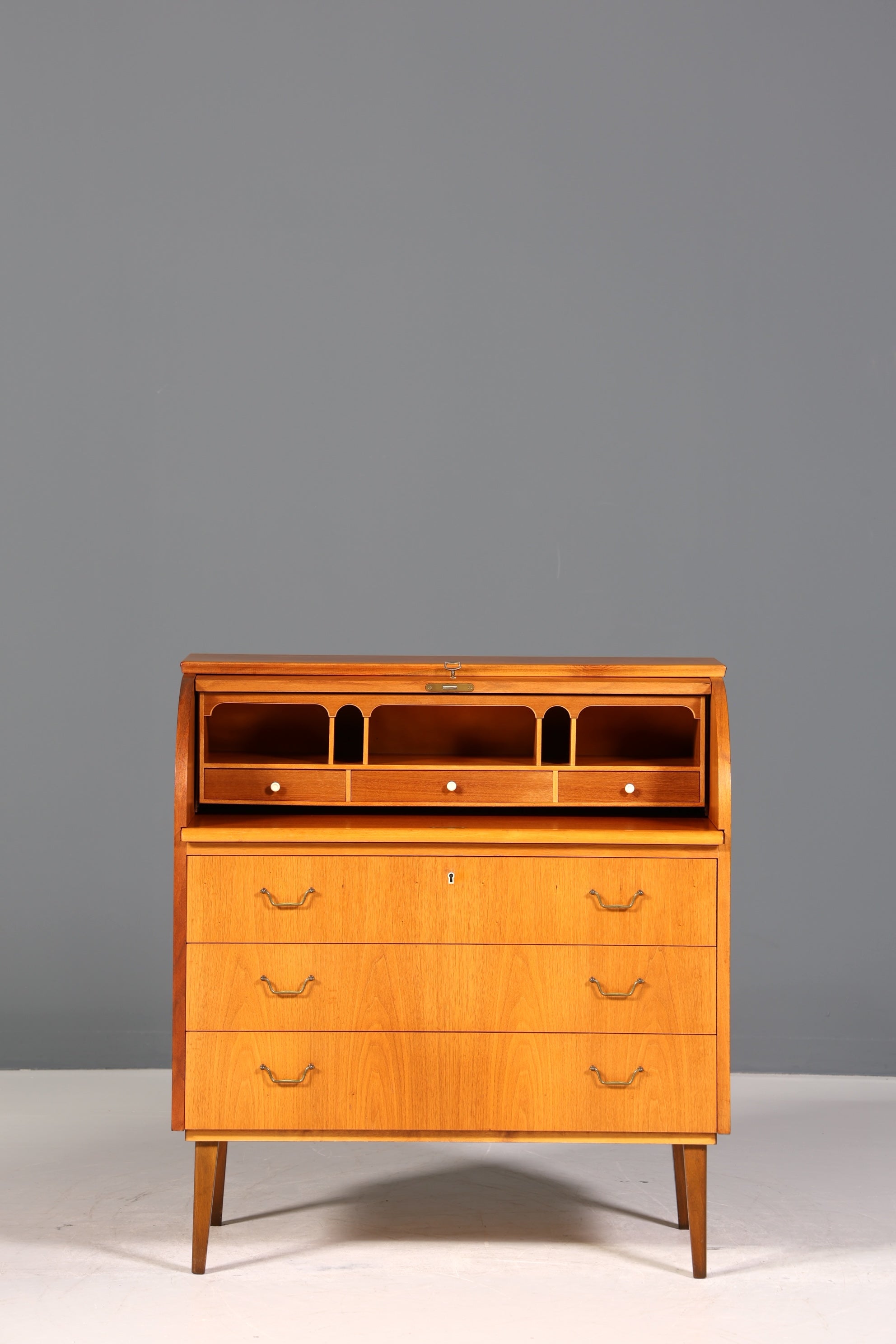 Stilvoller Mid Century Rollladen Sekretär echt Holz Büro Schrank Vintage Schreibkommode