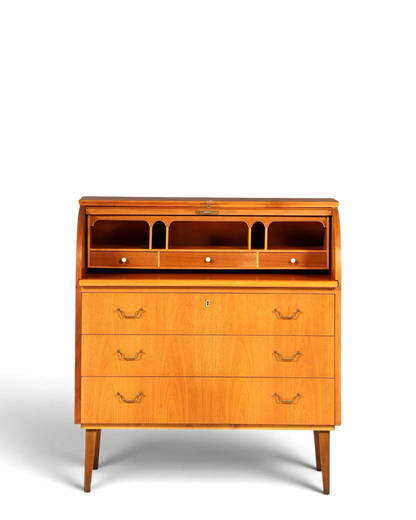Stilvoller Mid Century Rollladen Sekretär echt Holz Büro Schrank Vintage Schreibkommode