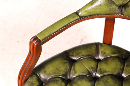 Edler Chesterfield Stuhl Englischer Armlehnstuhl Echt Leder Bürostuhl Sekretär Antik Vintage