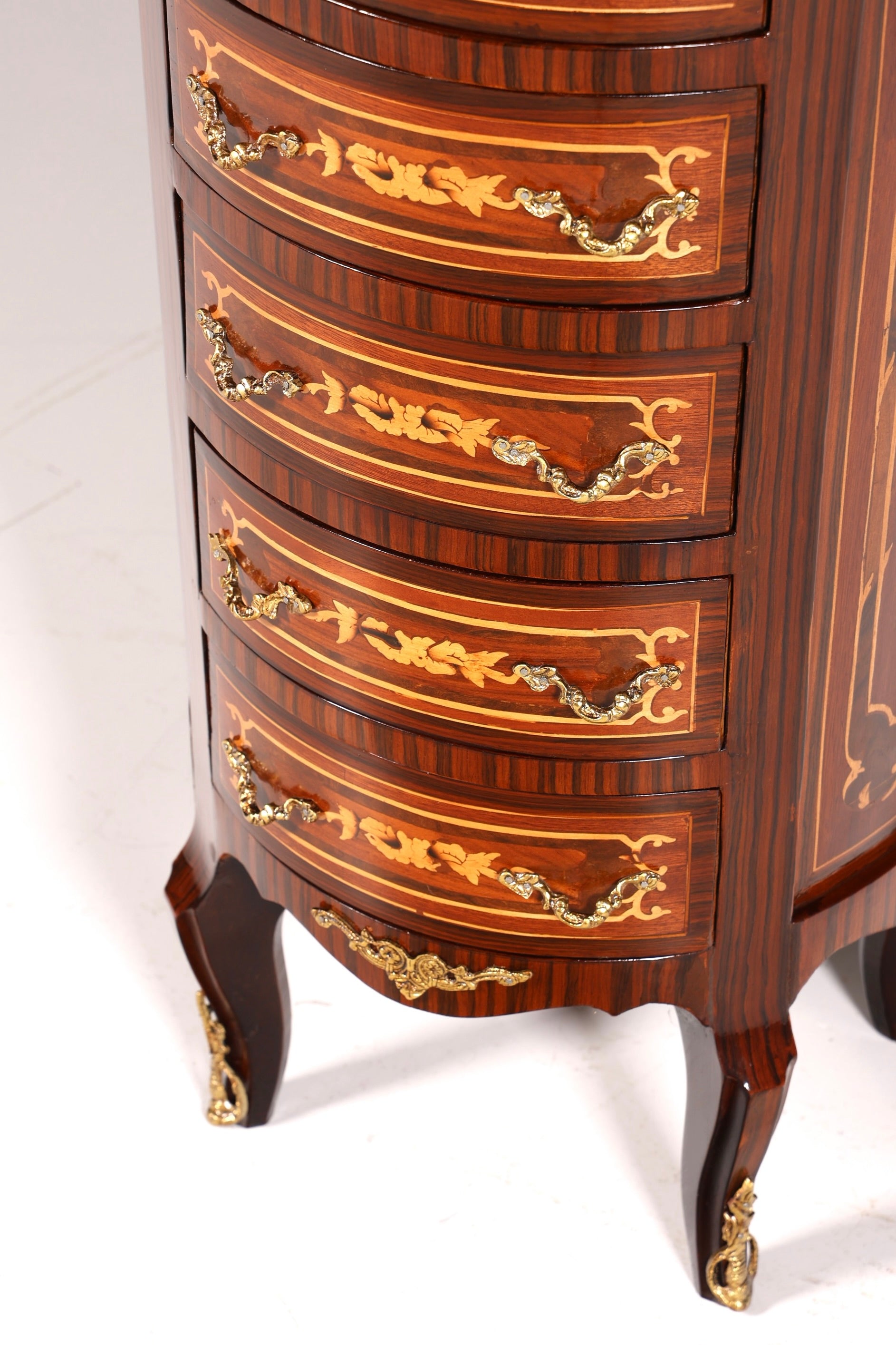 Elegant Baroque style chest of drawers, vertico with inlaid details, 7-drawer chest