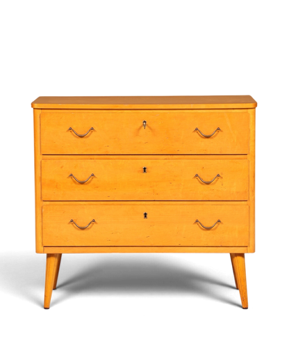 Hauptstadt Möblerei Mid Century Kommode aus massivem Holz mit drei Schubladen und Vintage-Beschlägen im 60er-Jahre-Stil