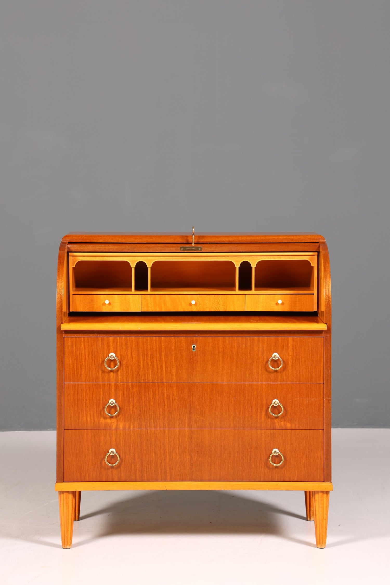 Stilvoller Mid Century Rollladen Sekretär echt Holz Büro Schrank Vintage Schreibkommode