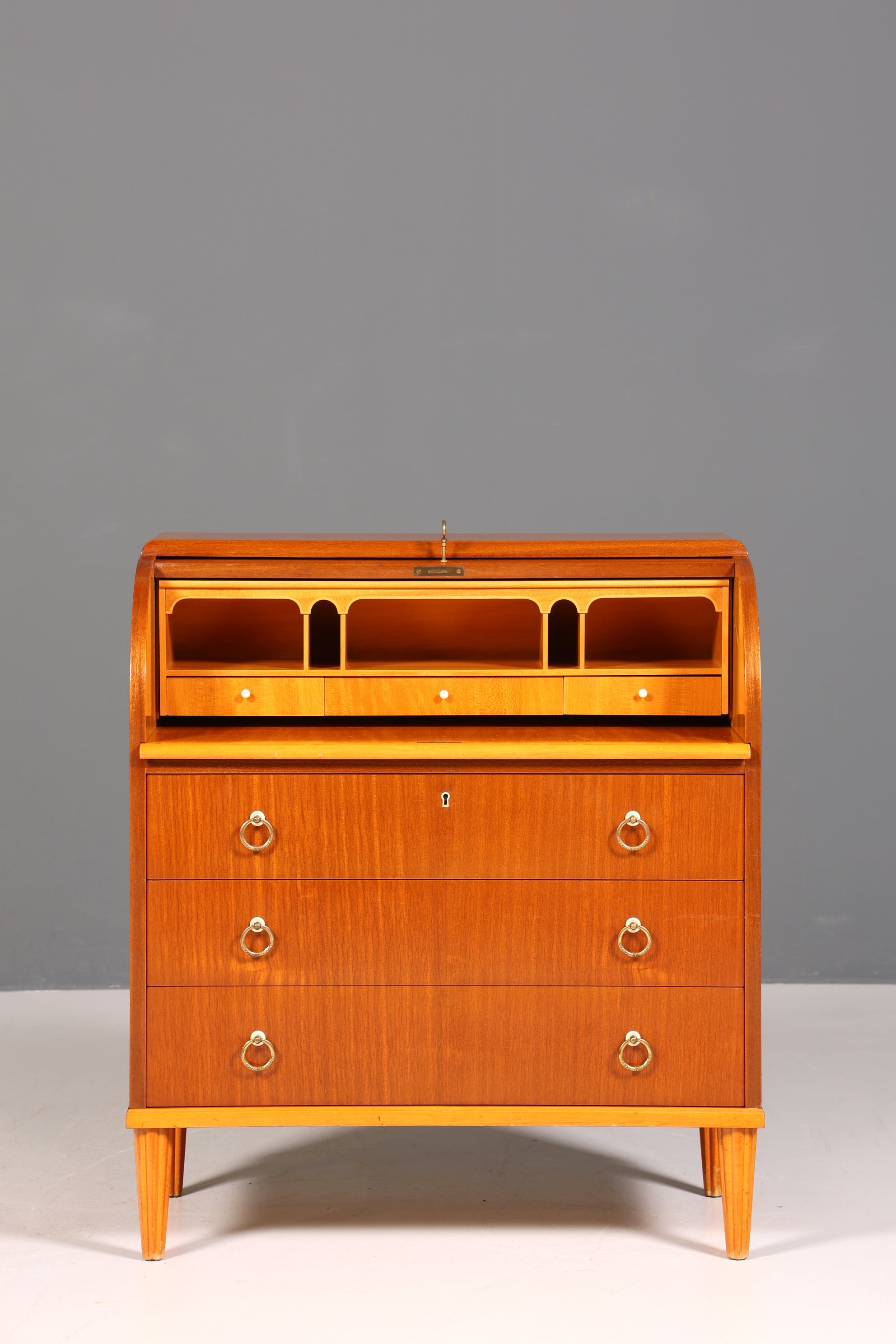 Stilvoller Mid Century Rollladen Sekretär echt Holz Büro Schrank Vintage Schreibkommode