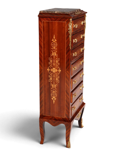 Wunderschönes Barock Stil Louis XV Highboard Marmor Vertiko Intarsien Kommode