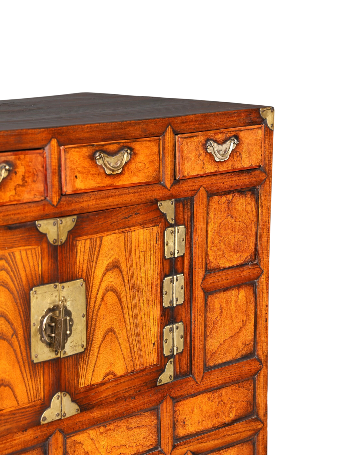 Hauptstadt Möblerei asiatischer Kabinettschrank aus Echtholz mit dekorativen Messingbeschlägen und Schubladen