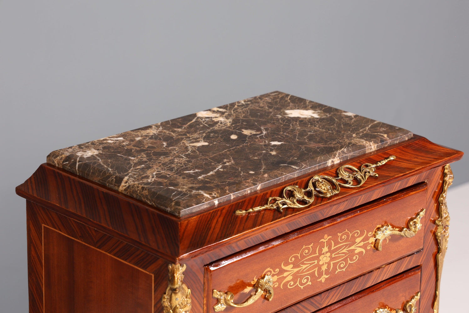 Wunderschönes Barock Stil Louis XV Highboard Marmor Vertiko Intarsien Kommode