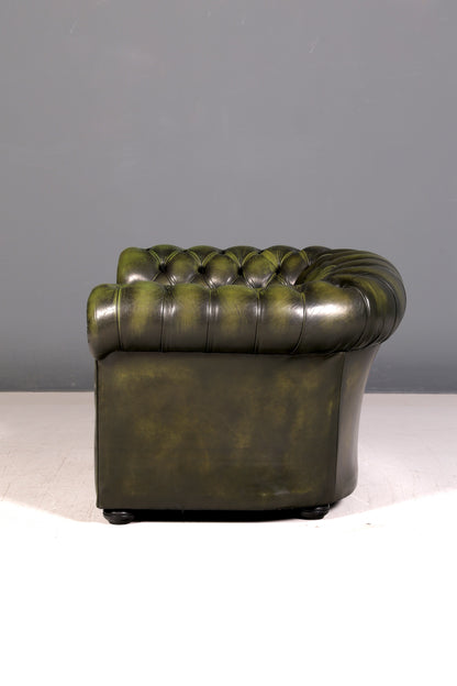 Edler Original Chesterfield Sessel Grün Echt Leder Englischer Armlehnsessel Herrensessel Clubsessel UK Vintage