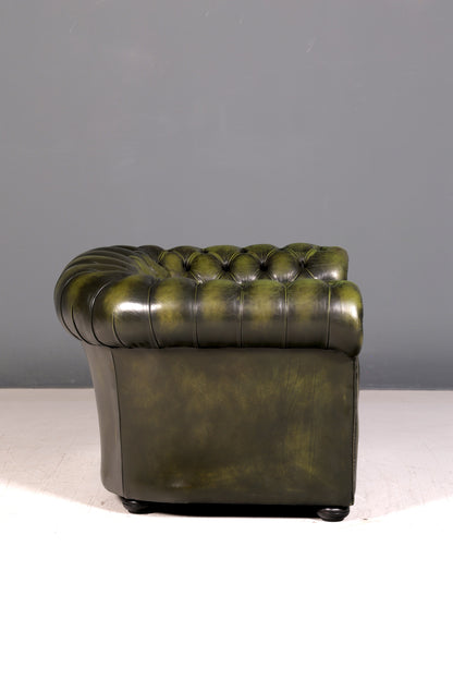 Edler Original Chesterfield Sessel Grün Echt Leder Englischer Armlehnsessel Herrensessel Clubsessel UK Vintage