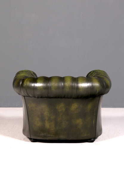 Edler Original Chesterfield Sessel Grün Echt Leder Englischer Armlehnsessel Herrensessel Clubsessel UK Vintage