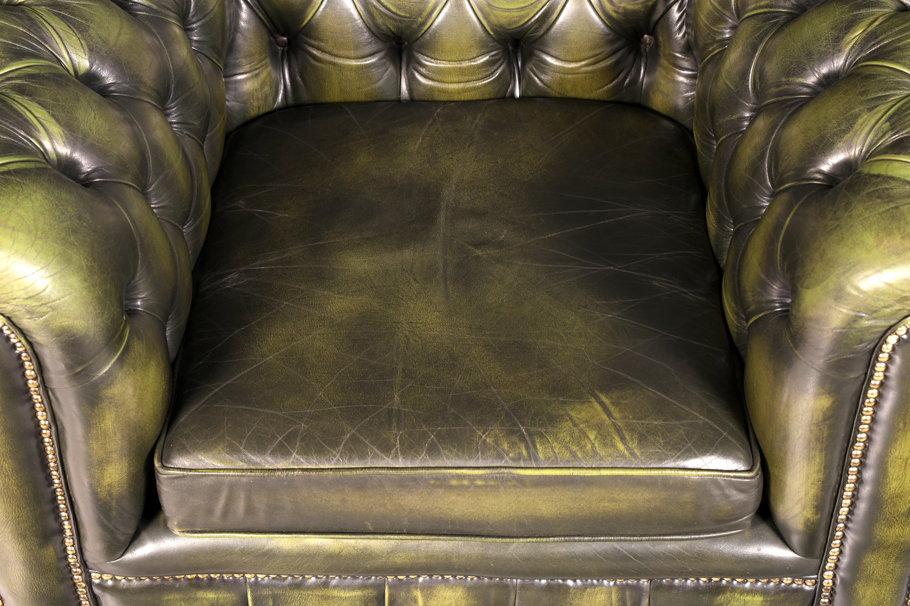 Edler Original Chesterfield Sessel Grün Echt Leder Englischer Armlehnsessel Herrensessel Clubsessel UK Vintage