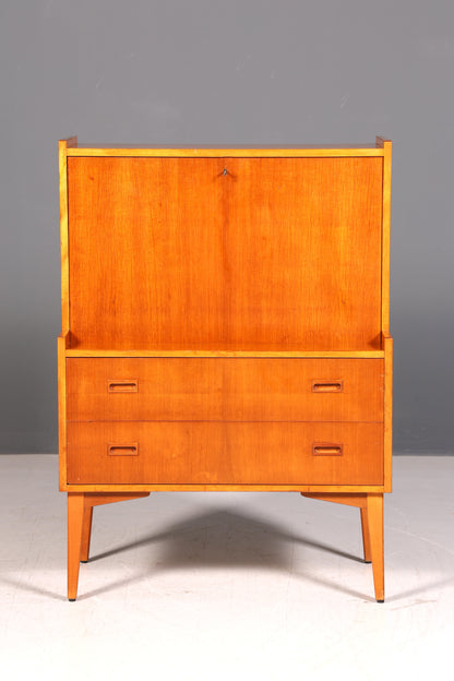 Schlichter Mid Century Sekretär Teak Vintage Schreibmöbel Kommode Office Secretary Retro 60er Schreibsekretär Skandinavisch