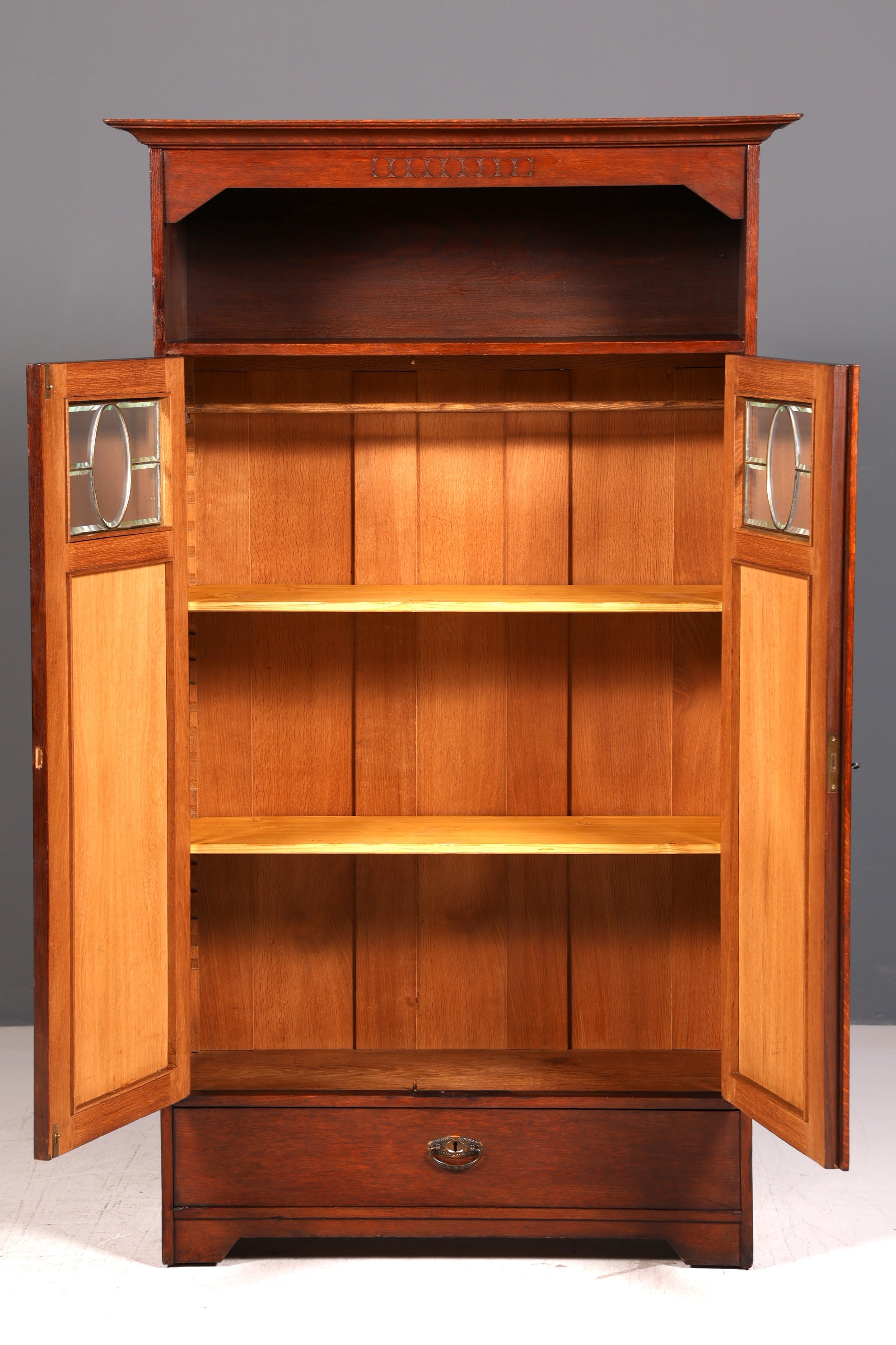 Traumhafte Jugendstil Vitrine Eiche Antik Bücherschrank Geschirrschrank Massiv Holz Glasvitrine Vitrinenschrank Vintage