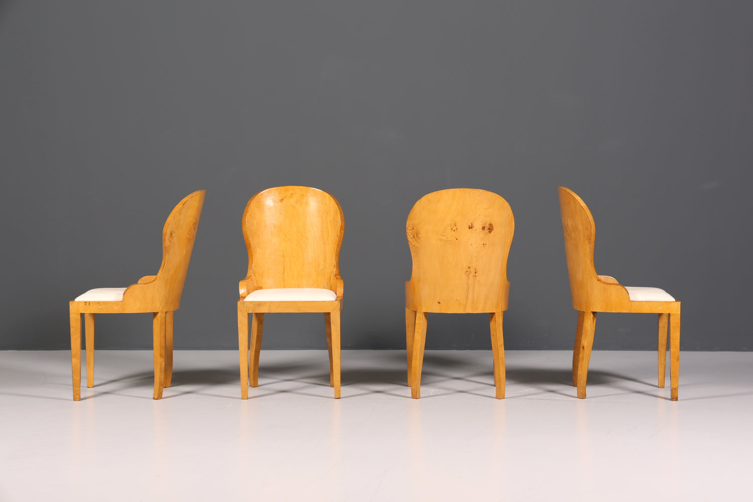 4x Stilvolle Art Deco Design Stühle Biedermeier Stil Stuhlset Birke Esszimmer Stühle Stuhl Set