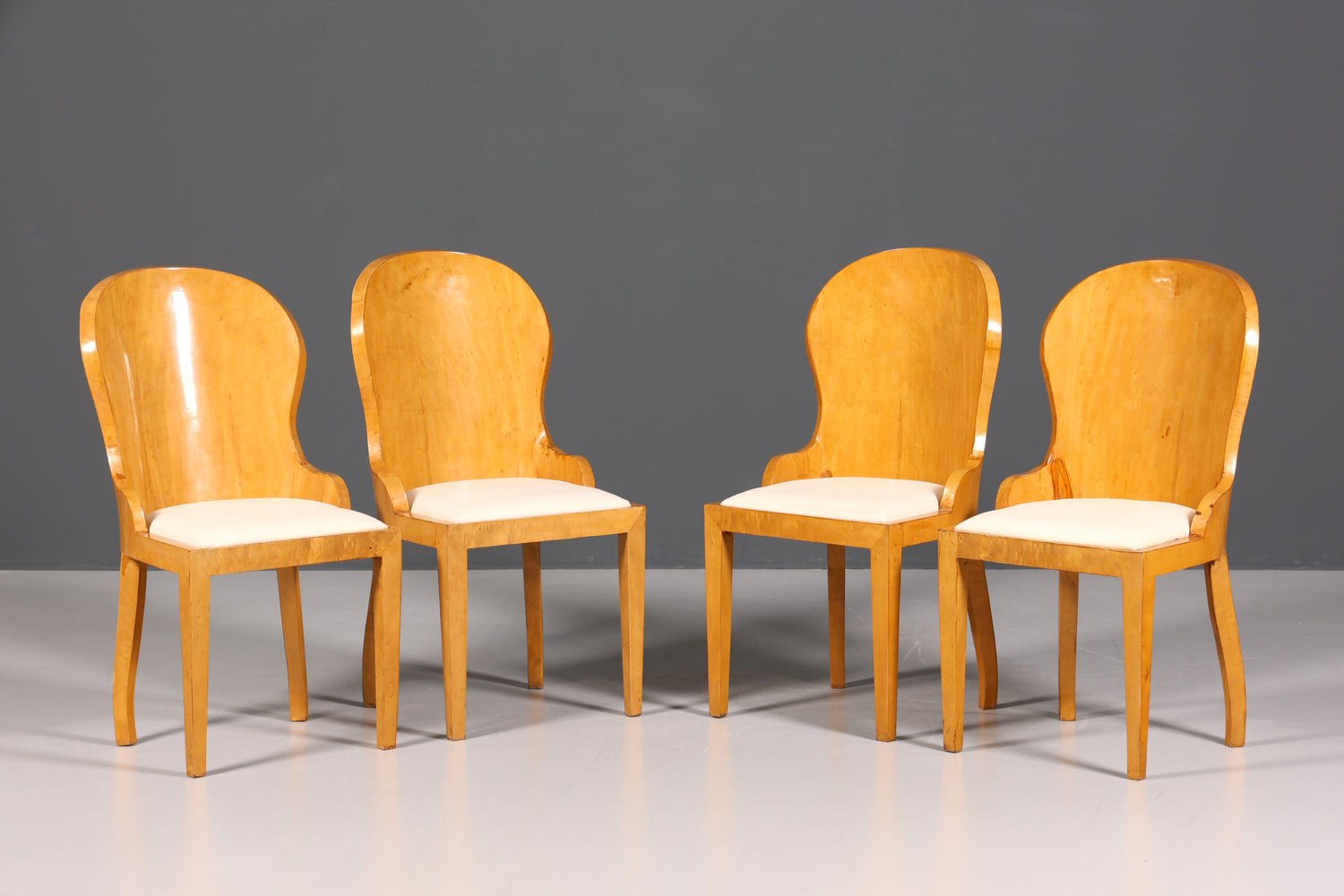 4x Stilvolle Art Deco Design Stühle Biedermeier Stil Stuhlset Birke Esszimmer Stühle Stuhl Set