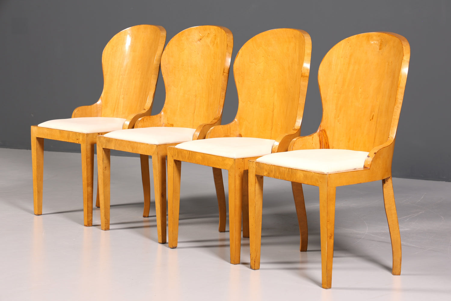 4x Stilvolle Art Deco Design Stühle Biedermeier Stil Stuhlset Birke Esszimmer Stühle Stuhl Set