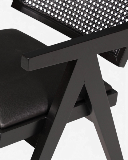 Sehr edler Korbgeflecht Stuhl "Vienna Black +" Armlehnsessel Bauhaus Relax Lounge Chair Stuhl Esszimmer Stuhl Küchenstuhl
