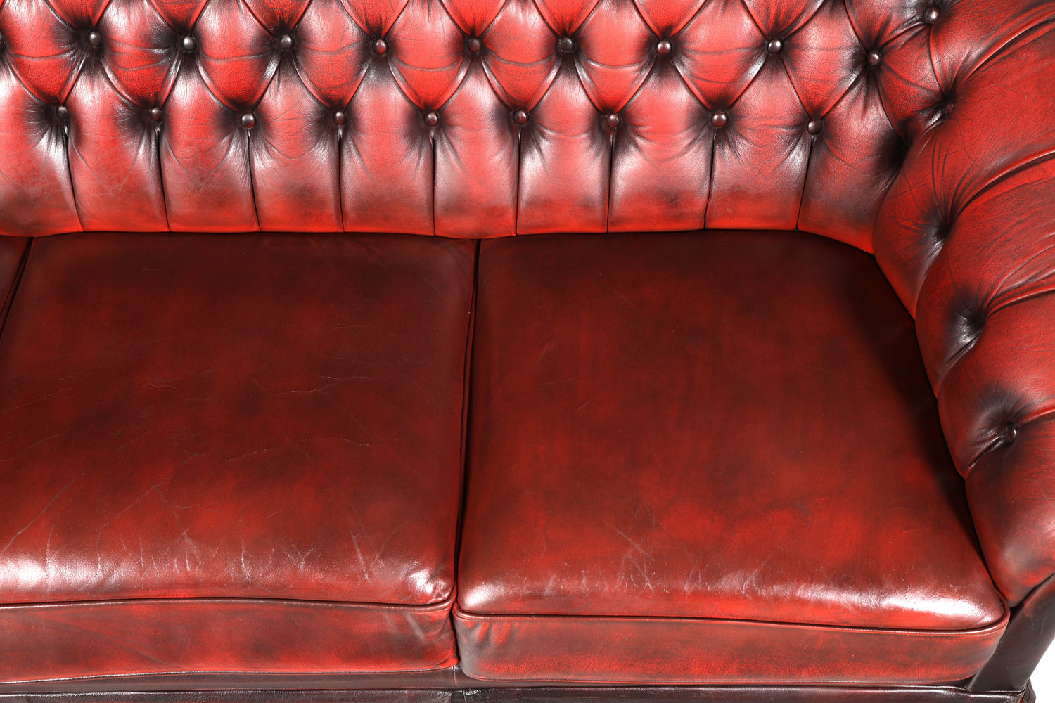 G421 Finish Wunderschönes Original Chesterfield Sofa 3- Sitzer echt Leder Oxblood Couch Englisch (Kopie)