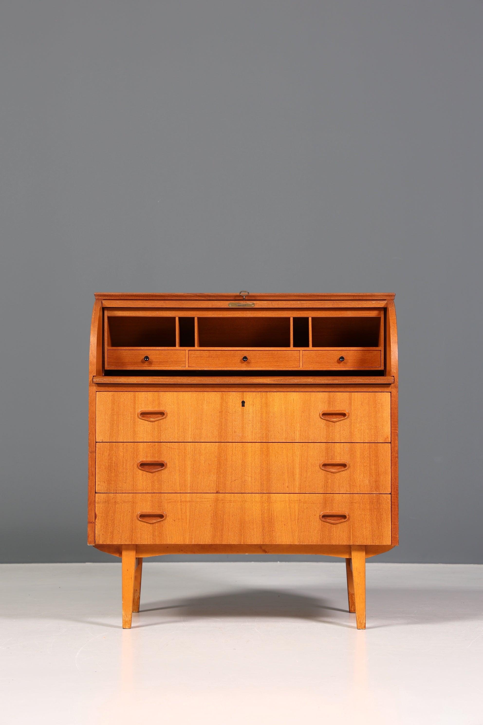 Wunderschöner Mid Century Rollladen Sekretär Danish Design Teak Holz Schreibkommode 60er Jahre