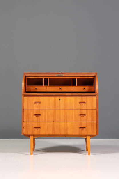 Wunderschöner Mid Century Rollladen Sekretär Danish Design Teak Holz Schreibkommode 60er Jahre