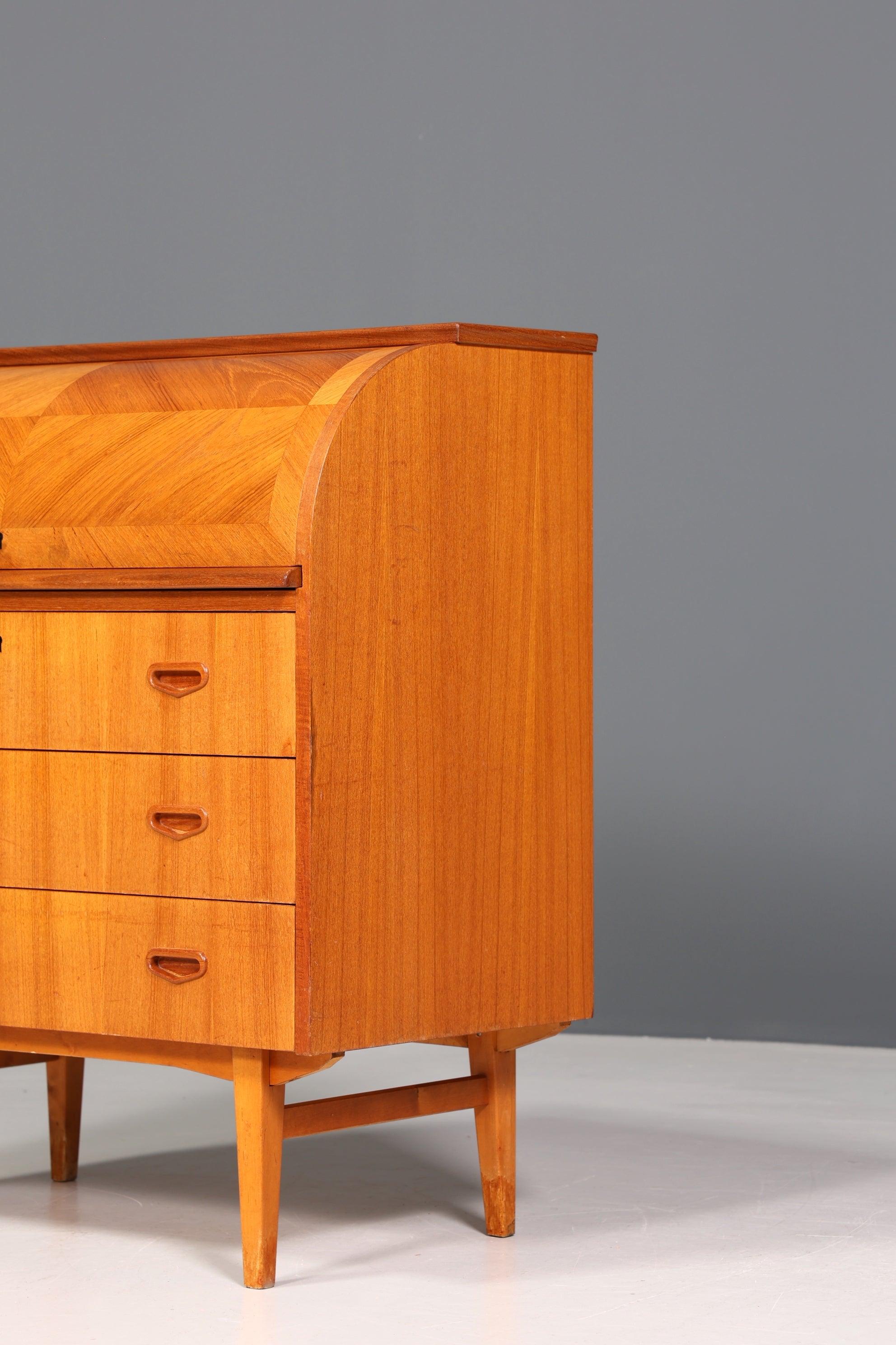 Wunderschöner Mid Century Rollladen Sekretär Danish Design Teak Holz Schreibkommode 60er Jahre
