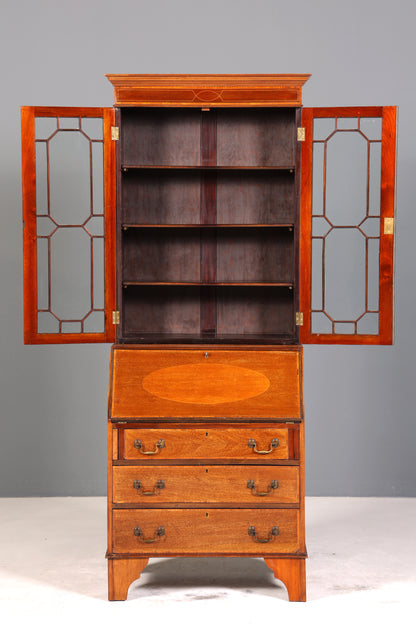 Stilvoller Englischer Sekretär Büro Aufsatzsekretär Antik 60S Vitrinen Schrank UK