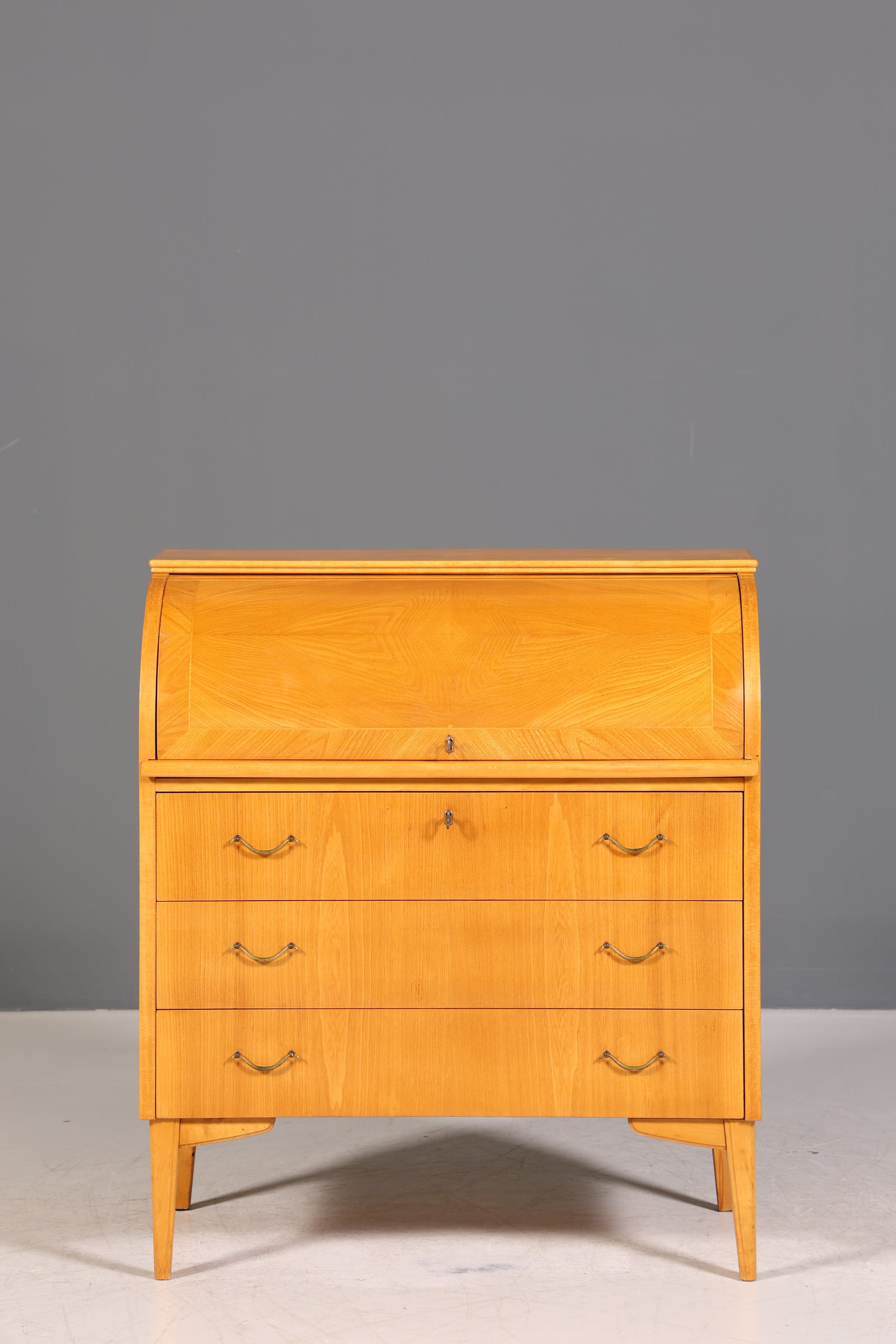 Stilvoller Mid Century Rollladen Sekretär echt Holz Büro Schrank Vintage Schreibkommode