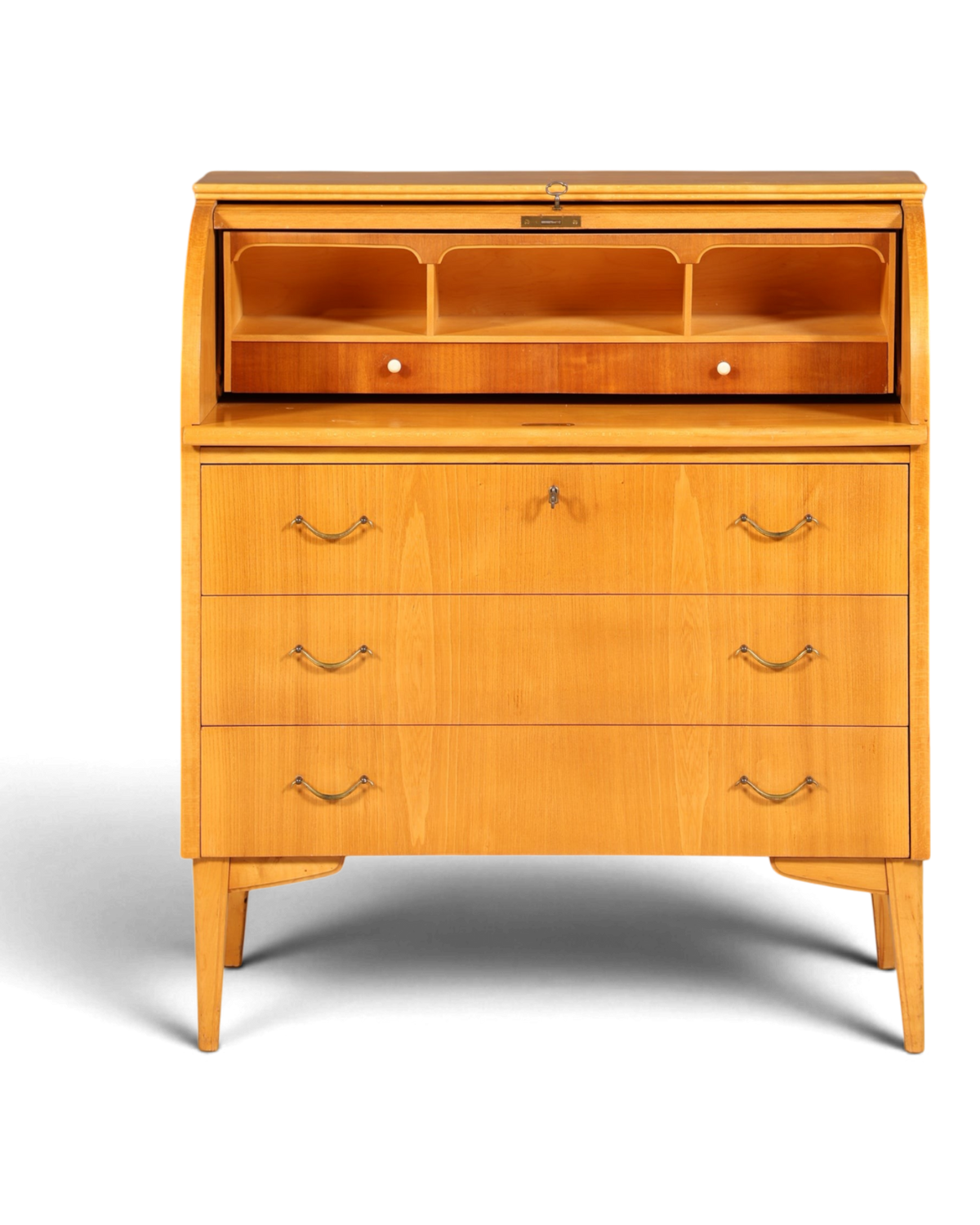 Stilvoller Mid Century Rollladen Sekretär echt Holz Büro Schrank Vintage Schreibkommode