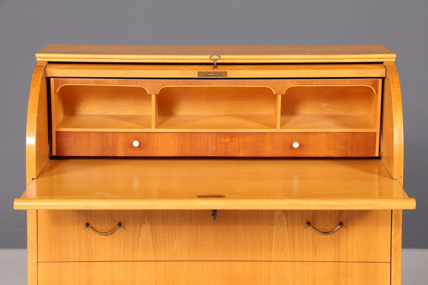 Stilvoller Mid Century Rollladen Sekretär echt Holz Büro Schrank Vintage Schreibkommode