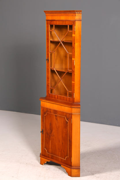 Wunderschöne Englische Eckvitrine Antik 60s echt Holz Eibe Schrank Eckschrank Glasvitrine Vitrine