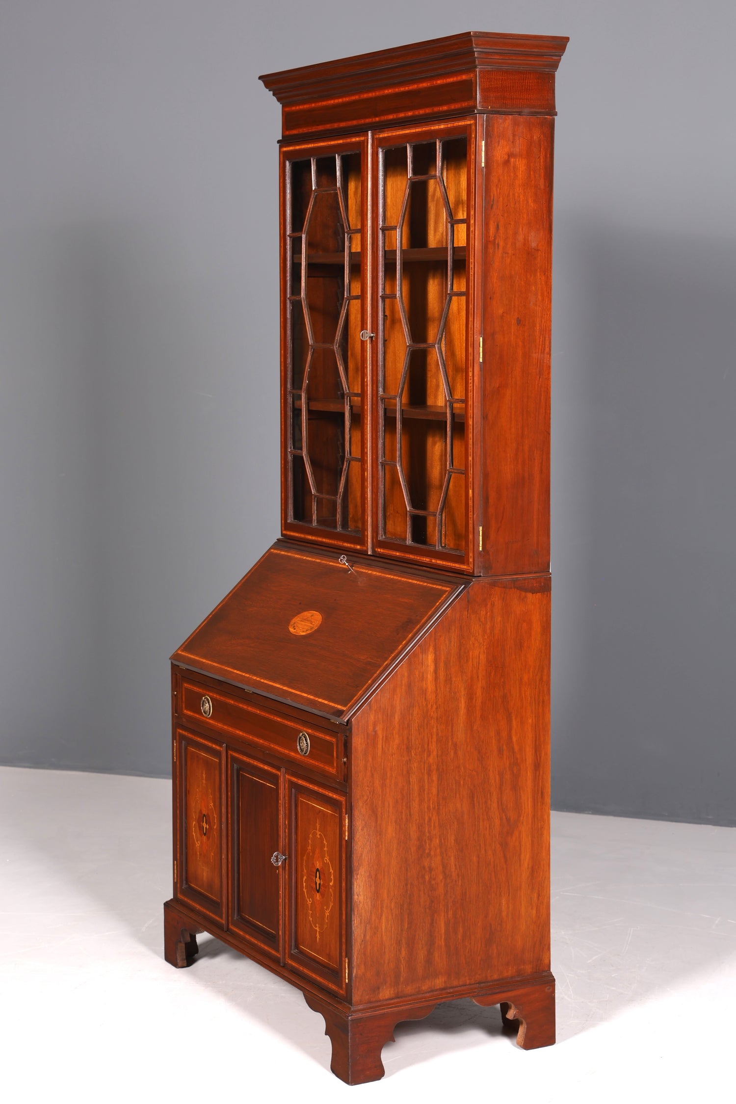 Wunderschöner Antik Englischer Sekretär Büro Aufsatzsekretär Vitrinen Schrank UK