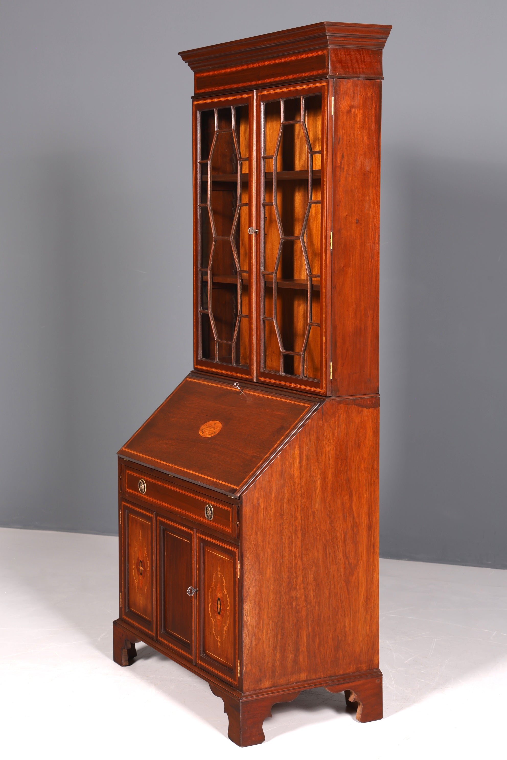 Wunderschöner Antik Englischer Sekretär Büro Aufsatzsekretär Vitrinen Schrank UK