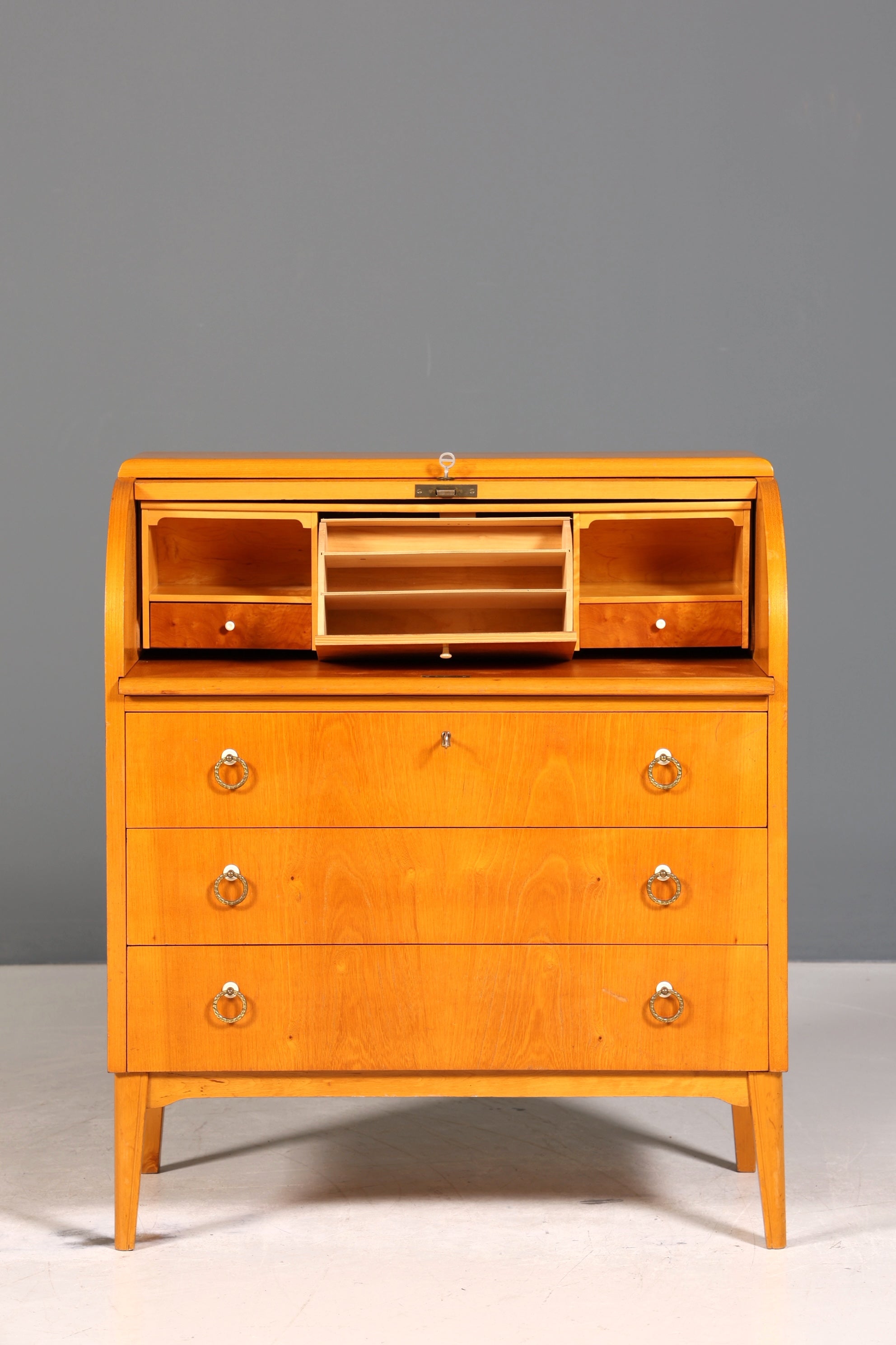 Stilvoller Mid Century Rollladen Sekretär echt Holz Büro Schrank Vintage Schreibkommode