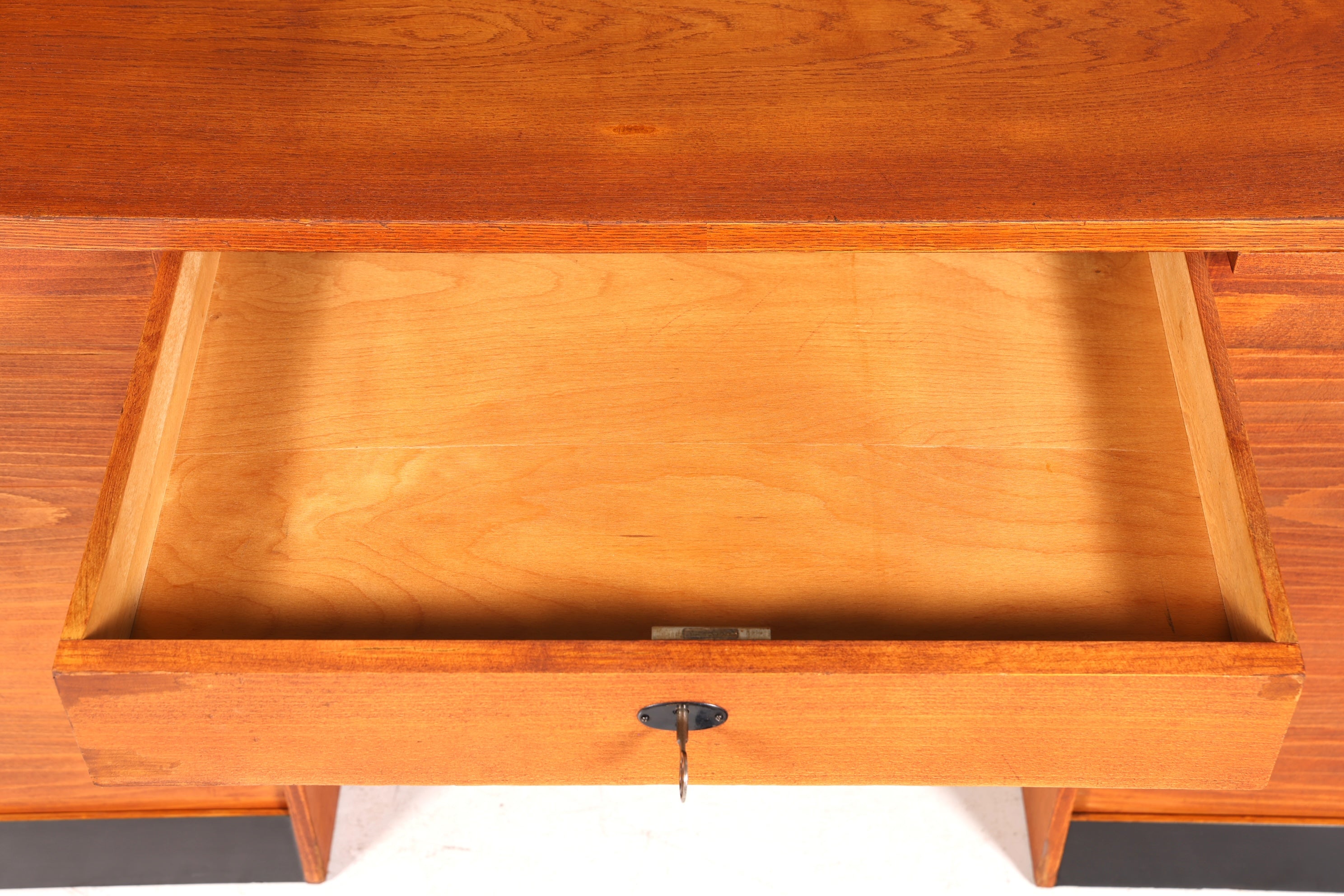 Beautiful Bauhaus-style roll-top desk, mid-century modern, real wood office table