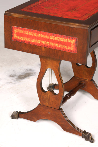 Wunderschöner Englischer Tisch Mahagoni Klapptisch Beistelltisch Englisch echt Leder Antik 60s Ablage