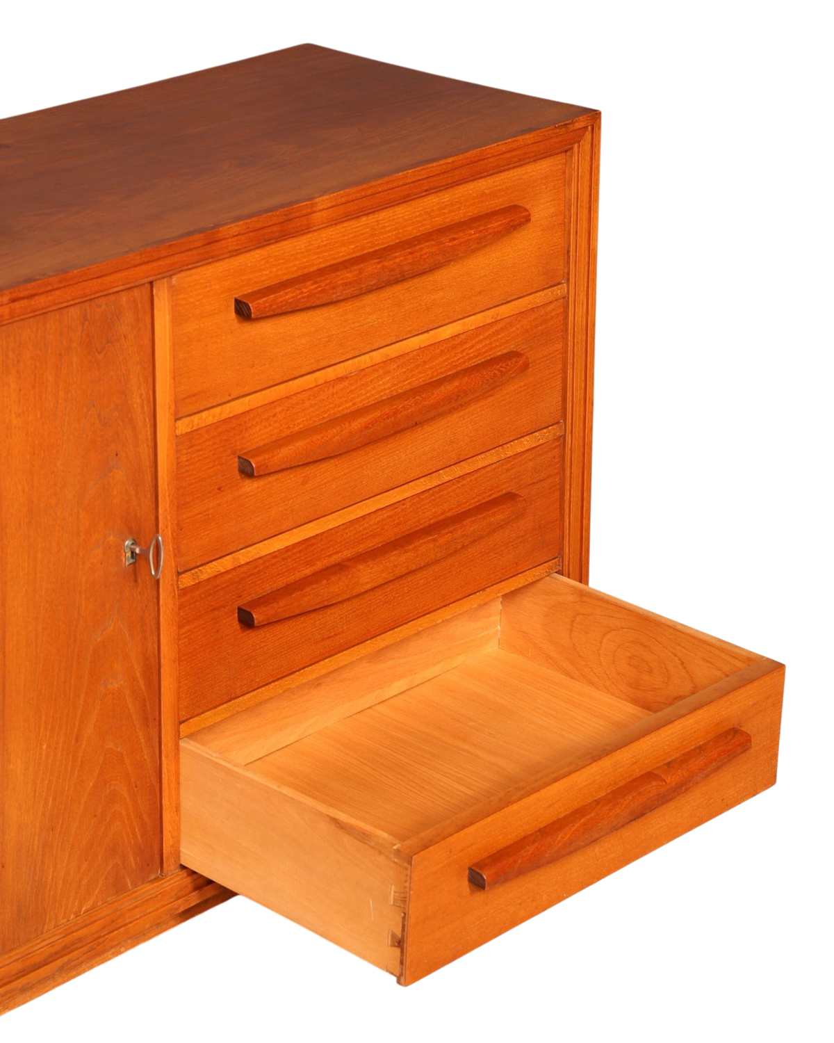 Hauptstadt Möblerei Mid Century Sideboard aus Echtholz mit drei Schubladen und Schranktür im Vintage-Stil