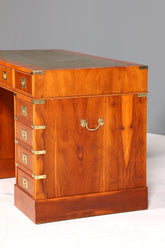 Edler Maritimer Schreibtisch Englischer Military Chest Bürotisch Office Table mit echt Lederauflage
