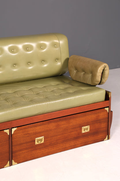 Seltenes Maritim Sofa Daybed Schlafcouch Englischer echt Leder Military Chest Bett Antik