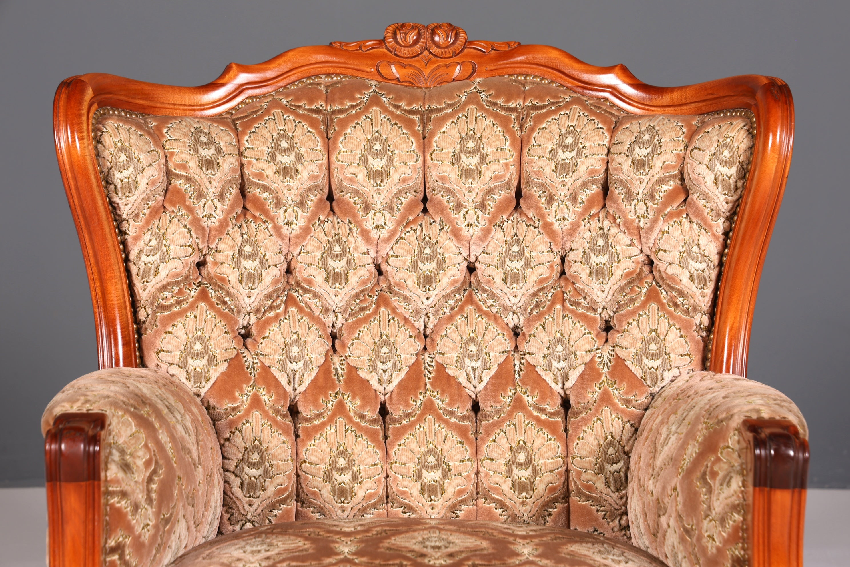 F900 Finish cm Edler Chippendale Armlehnsessel Barock Stil Sessel Armchair Samt Stoff Sessel