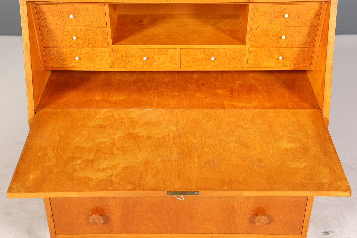 Schlichter Mid Century Sekretär Vintage Schreibmöbel echt Holz Kommode Office Secretary